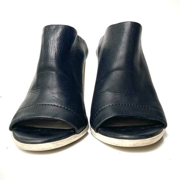 Vince Allison Black Leather Peep Toe Mules 36 | Sculptural Block Heel Slides - Picture 4 of 16